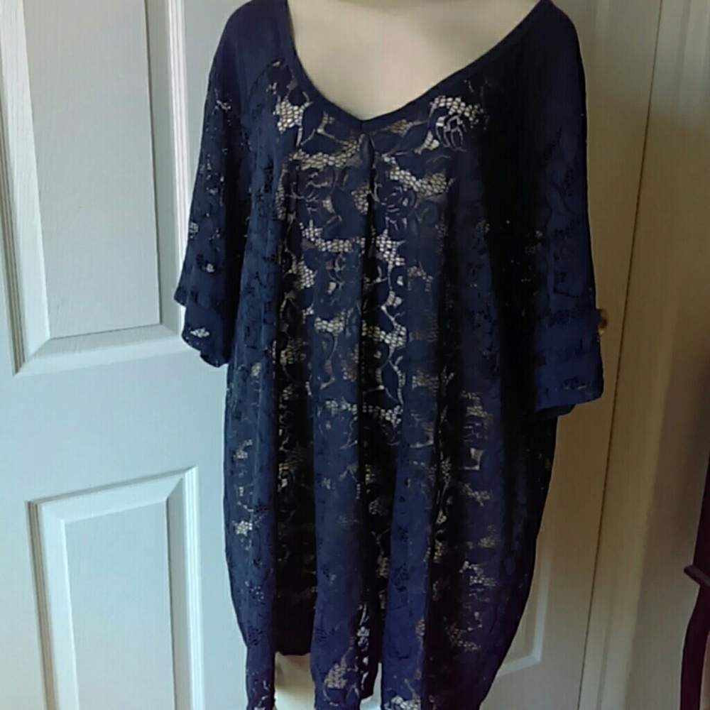 Torrid Dark Blue Lacy V-Neck Top